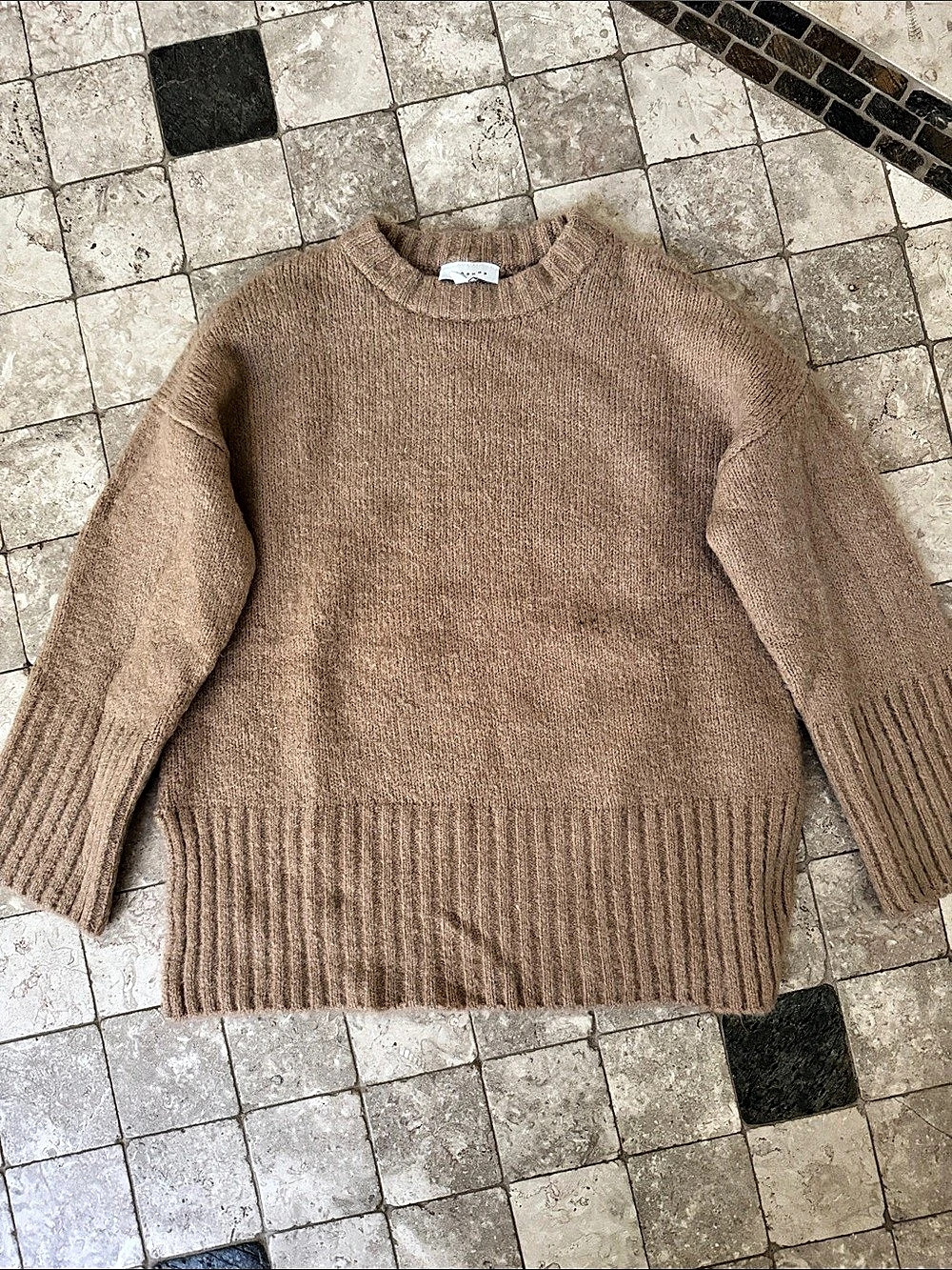 Topshop Ribbed Crewneck Sweater in Brown Size 0-2